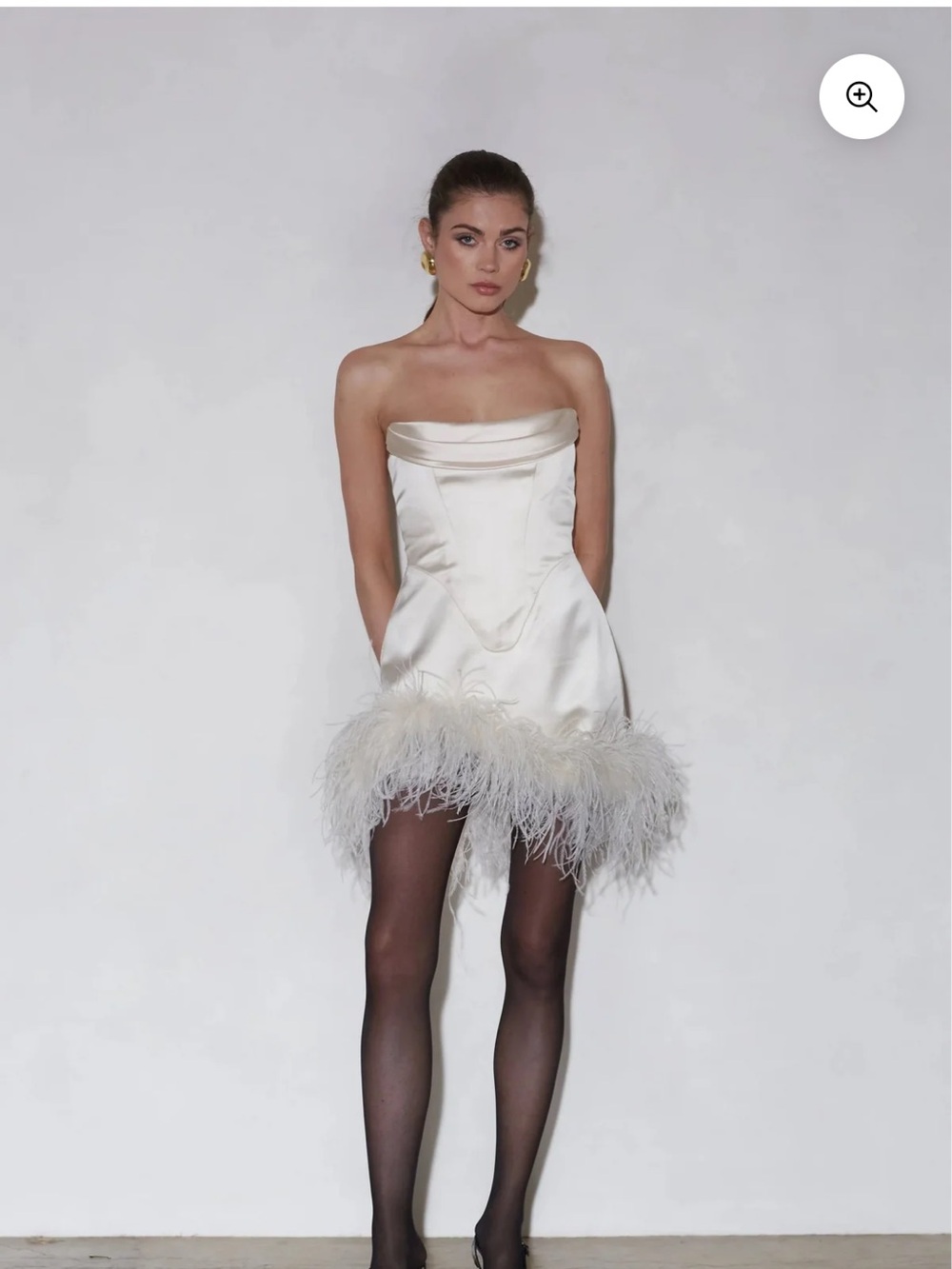 Delfi Collective Adrienne Strapless Feather Hem Mini Dress in Ivory
